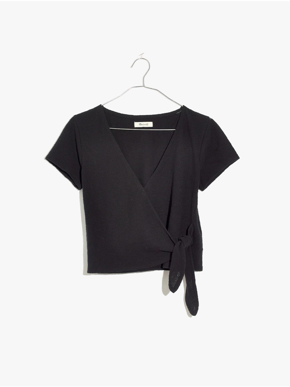 Madewell Black Short Sleeve Wrap Tie Top - Womens